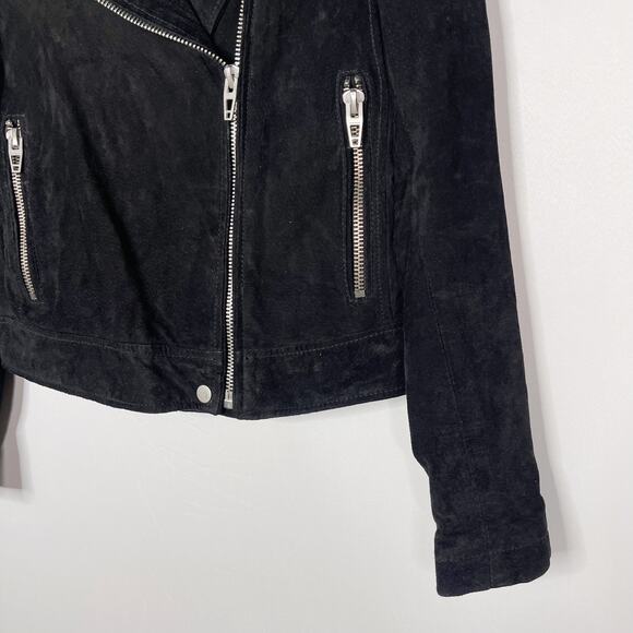 BlankNYC Womens Medium M Black Crop Suede Leather Moto Jacket Asymmetrical Zip - Picture 5 of 10